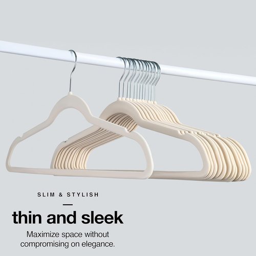 Home-it Premium Velvet Hangers - 50 Pack Ivory Non-Slip Heavy Duty Clothes Hangers | Ultra Thin Design