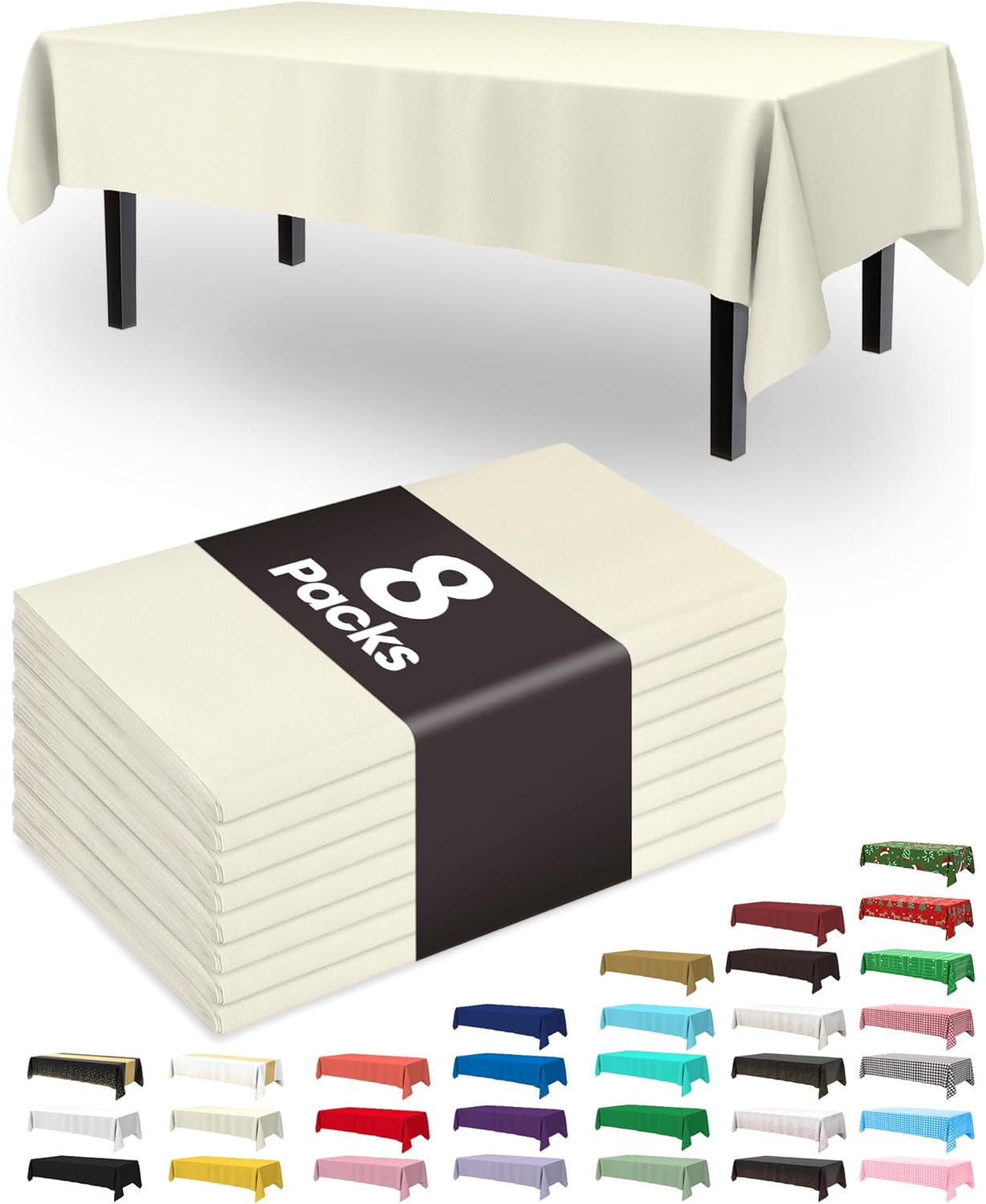 Pureegg Disposable Plastic Table Cloths - 54 x 108 Inch, Leakproof & Sturdy for Parties, Weddings, Thanksgiving | Beige & Cream