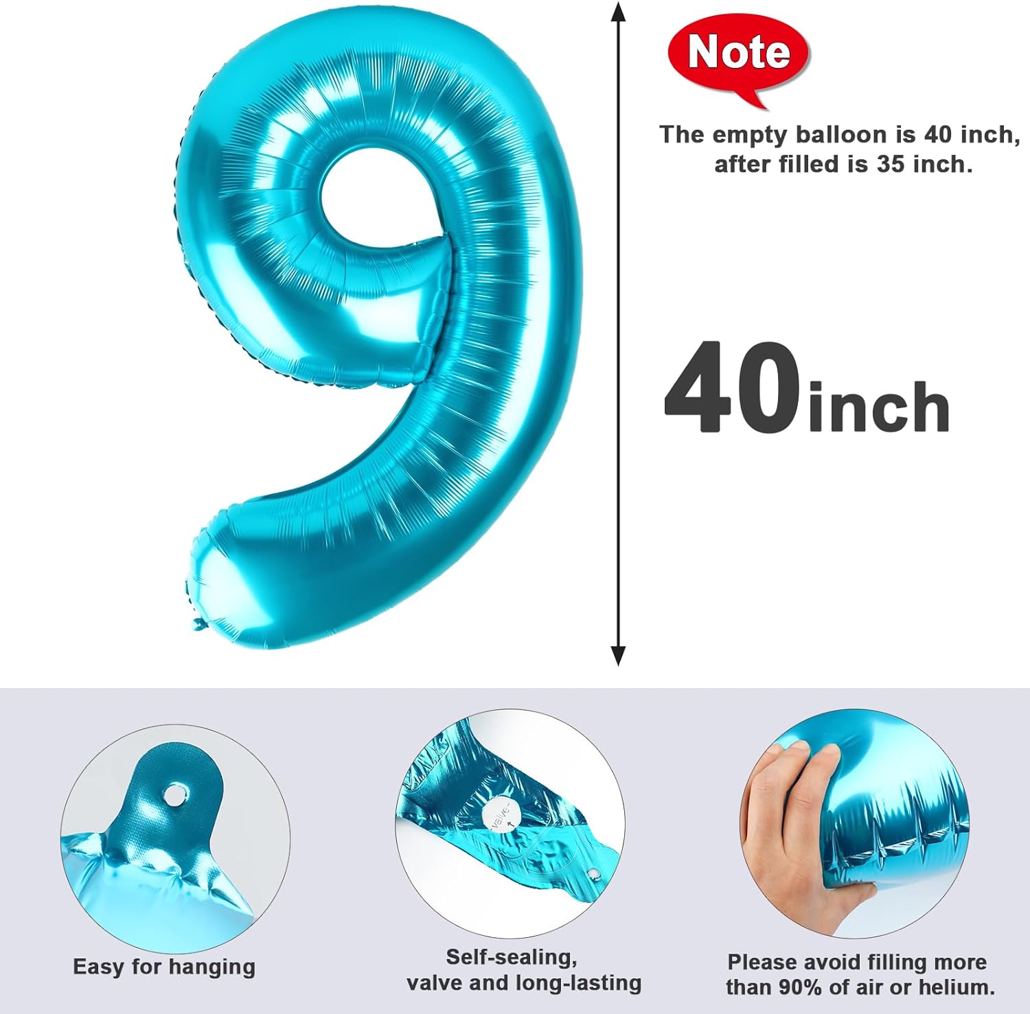 Skiennix 40-Inch Light Blue Number 9 Balloon - Perfect for Birthdays, Weddings & Graduations