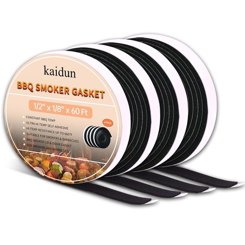 kaidun 60 Ft 1/2" x 1/8" High Heat BBQ Smoker Gasket, Black Self Stick Grill Seal Tape, Charcoal Grill Sealer, Smoker Door & Lid Gasket Adhesive Sealing Tape for Barbecue Replacement
