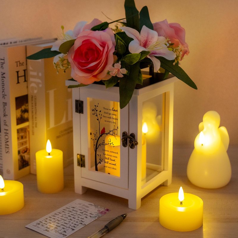 HN HAIINAA Memorial Lantern Sympathy Gift Bereavement Gift Idea with Sympathy Rose Flowers for Loss of Loved One Memorial Gift for Loss of Mother Father Brother Sister Husband