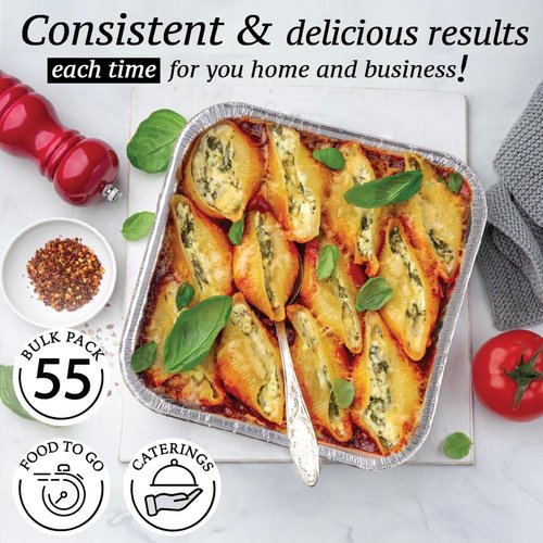 Aluminum 8x8 Foil Pans by [Brand Name] | 55 Pack Disposable Baking Pans for Easy Food Prep & Heating
