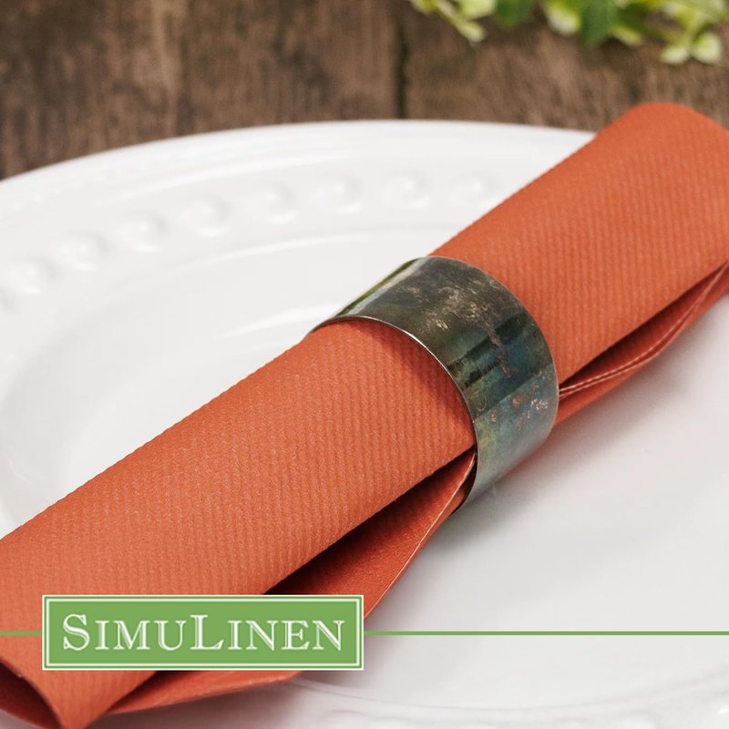 SimuLinen Terracotta Linen Feel Disposable Dinner Napkins - Burnt Orange Cloth-Like Fall Napkins, Pumpkin Spice, 16"x16", Box of 50