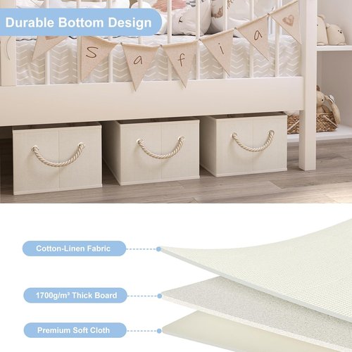 Closet Storage Bins by [Brand Name] - Collapsible Linen Organizers for Bedroom | Beige, 3 Pack