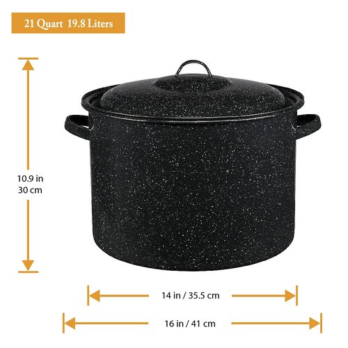 Granite Ware 21-Quart Stockpot, Large Capacity for Soups, Stews, Pasta - Durable Graniteware with Non-Stick Surface for Easy Cleaning - Chip-Resistant & Even Heat Distribution (Speckled Black)