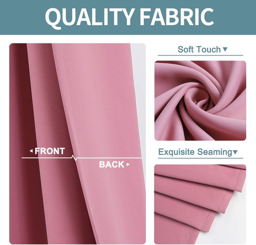 ChrisDowa Grommet Blackout Curtains - Thermal Insulated Room Darkening Panels, Pink, 52W x 45L