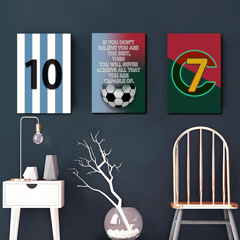 Pormipone Football Wall Art - 3 Pcs Soccer Canvas Posters for Boys Room | 16x24 in Inspirational Decor