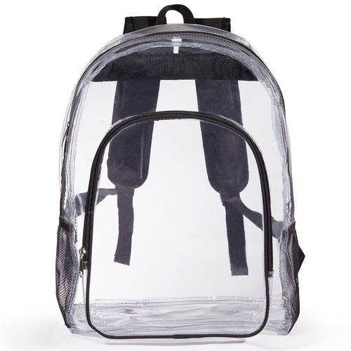 ZJIE Clear Backpack Heavy Duty Transparent Backpack See Through Backpacks Clear PVC Bookbags for School, Work, Travel, Security, Stadium, Black