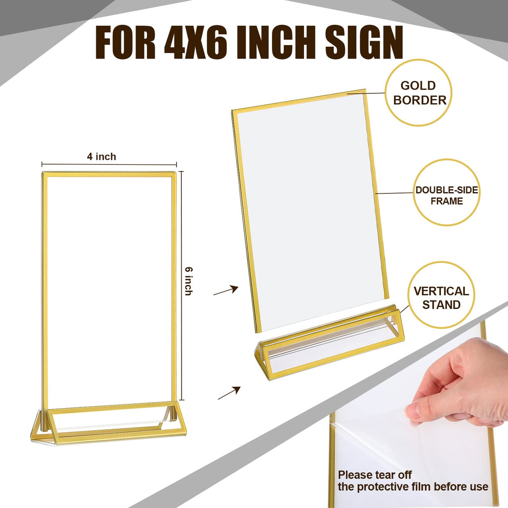 Yalikop 18 Pieces Frames Table Numbers Clear Table Sign Double Sided Picture Photo Frame Table Number Holder Acrylic Sign Holder for Wedding Table Menu Holder(4 x 6 Inches,Gold)
