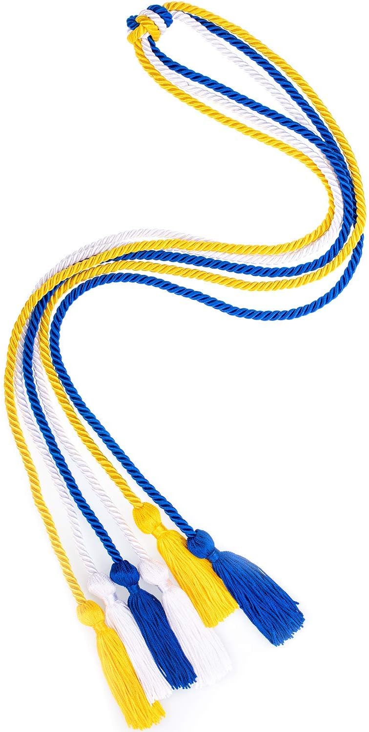 Whaline Graduation Honor Cords - Royal Blue, Gold & White Tassel | 67.7 Inch Rayon Braided Ropes (3 Pcs)