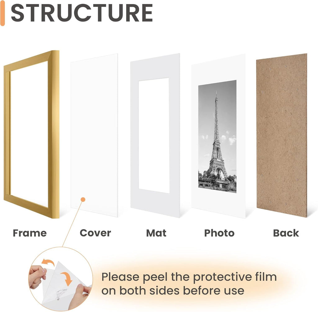 Upsimples 12x18 Picture Frame Set of 5 - Elegant Gold Frames for 11x17 or 12x18 Photos