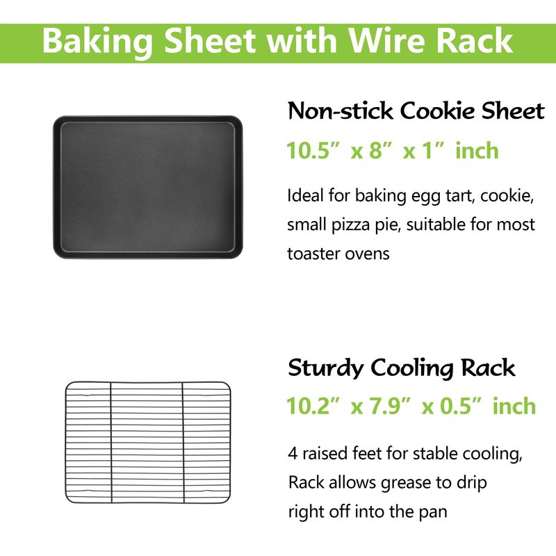 E-far Toaster Oven Pan with Rack Set, 10.5 x 8 x 1 Inch Nonstick Small Cookie Baking Sheet with Cooling Rack, Non-Toxic & Easy to Clean