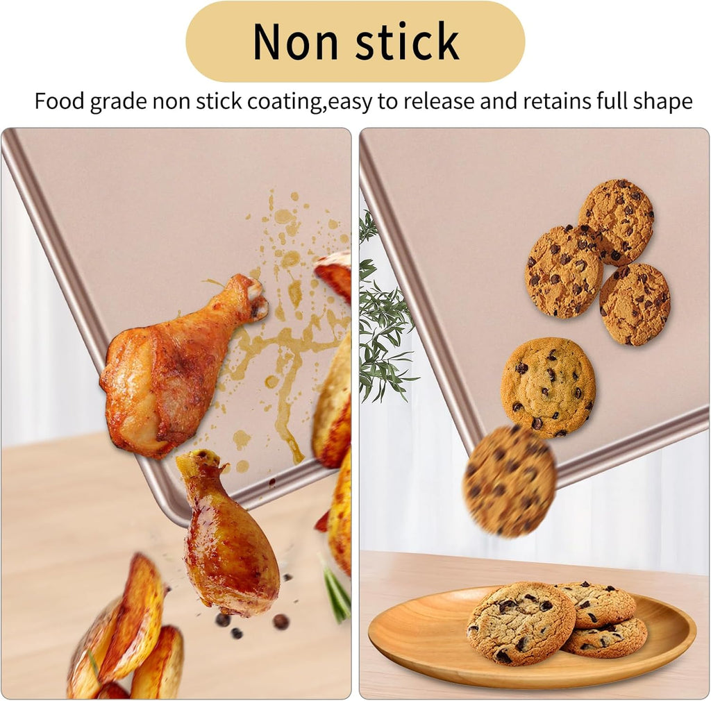 Small Cookie Sheet Pan - Nonstick Baking Tray 2-Pack | 9x11 Inch Heavy Duty Carbon Steel, Gold - Oven Safe & Easy Clean