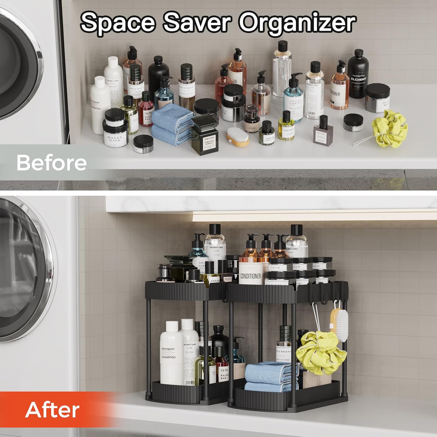 Ukeetap Multi-Purpose Pull-Out Storage Organizers - Under Sink & Cabinet Solutions, Black, 12.8 Inches, 2 Pack