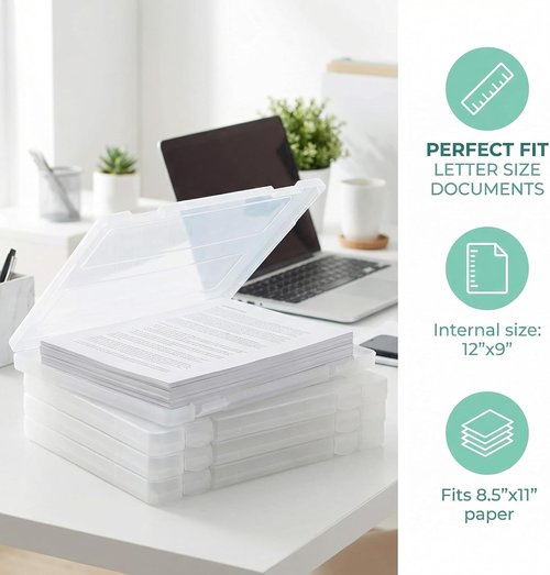 Hiceeden 4-Pack Plastic Project Cases - Slim Document Holders for 8.5"x11" Files & Scrapbook Storage