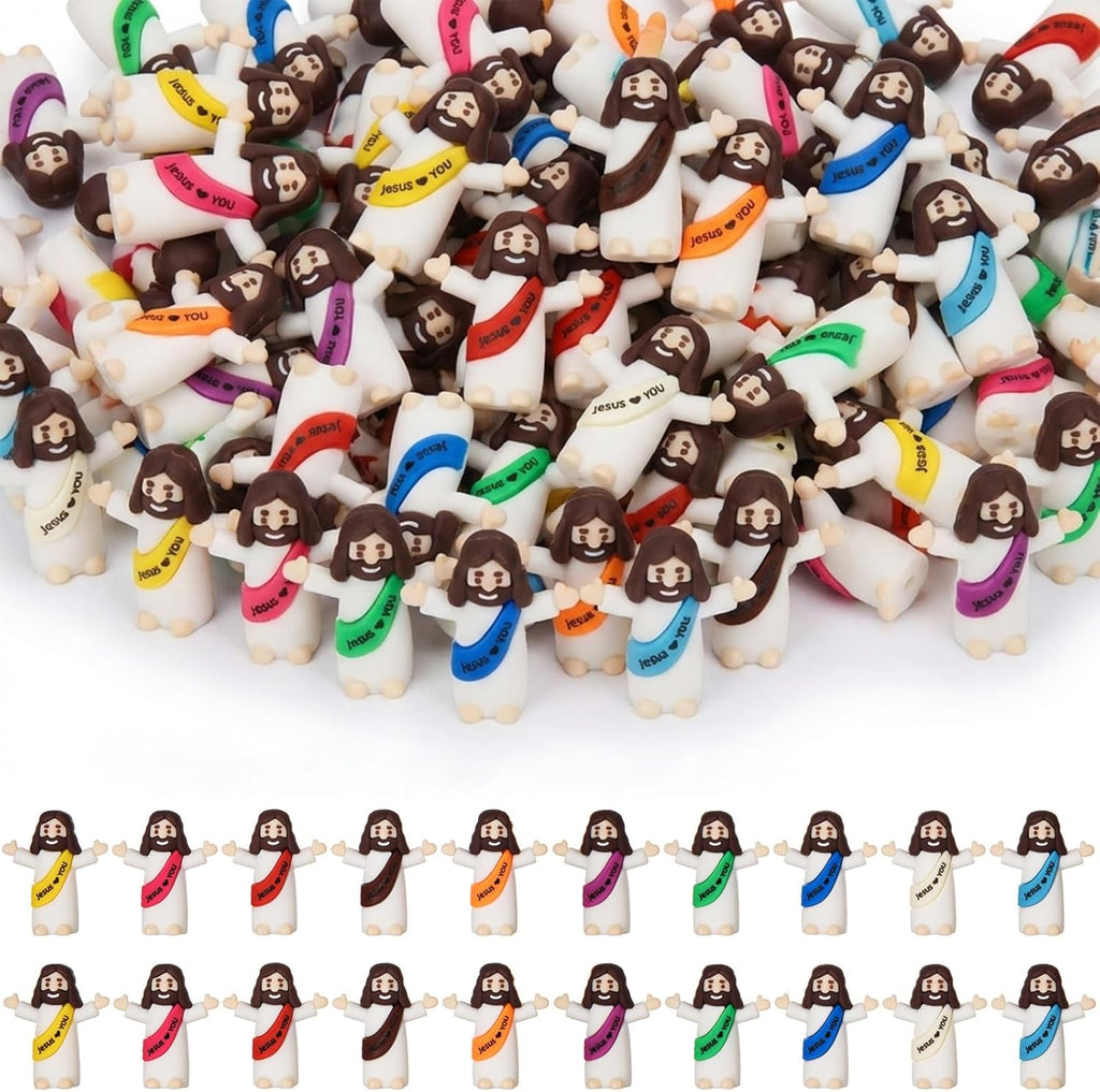 Skiennix Mini Jesus Figures - 50 Pcs Tiny Christ Figurines for Easter Egg Stuffers | Multicolor