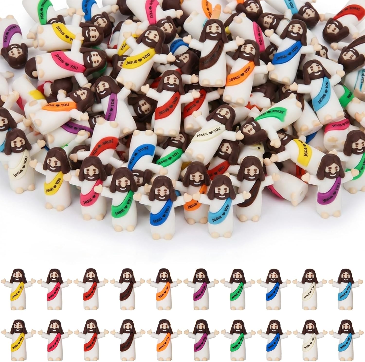 Skiennix Mini Jesus Figures - 50 Pcs Tiny Christ Figurines for Easter Egg Stuffers | Multicolor
