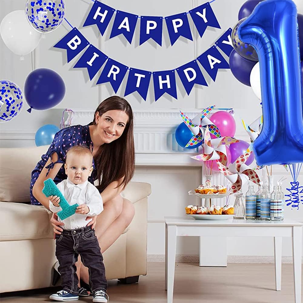 TONIFUL 40-Inch Navy Blue Number 1 Balloon - Large Foil Mylar for Birthday & Engagement Celebrations
