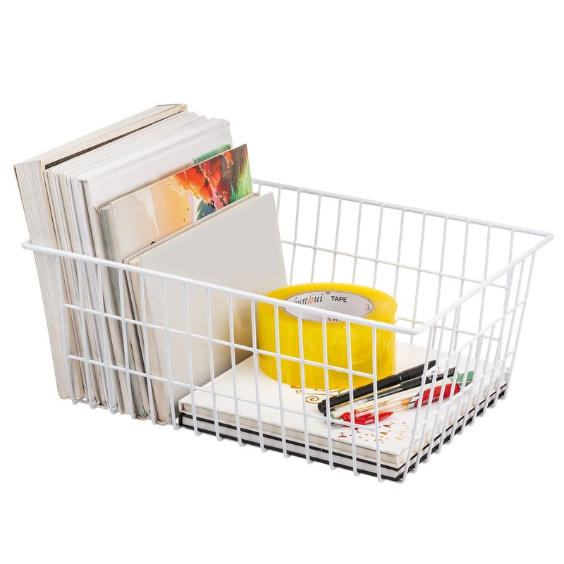iPEGTOP Wire Storage Freezer Baskets, Set of 2 13.4" Household Organizer Storage Bins Fridge Basket Rack with Handles for Kitchen Cabinets, Pantry, Office, Bathroom Organization - White
