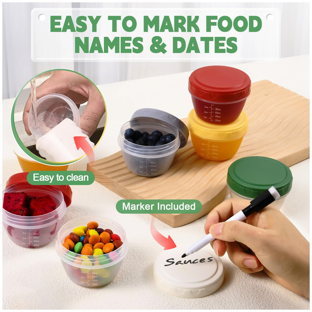 Yomarket 12pcs 4 oz Small Plastic Containers with Lids, Reusable 1/2 Cup Small Food Storage Containers, Leakproof, Microwave Dishwasher Freezer Safe