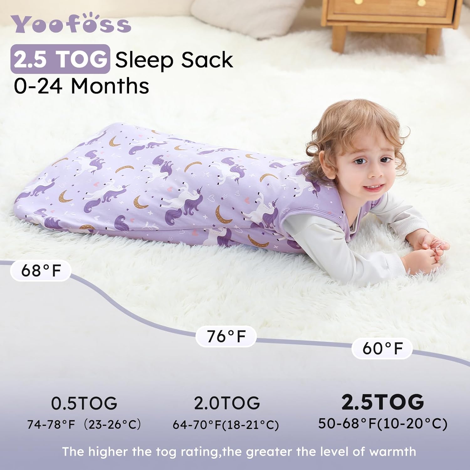 Yoofoss Baby Sleep Sack - 100% Organic Cotton Wearable Blanket for 6-12 Months | TOG 2.5, 2-Way Zipper, Warm & Comfy