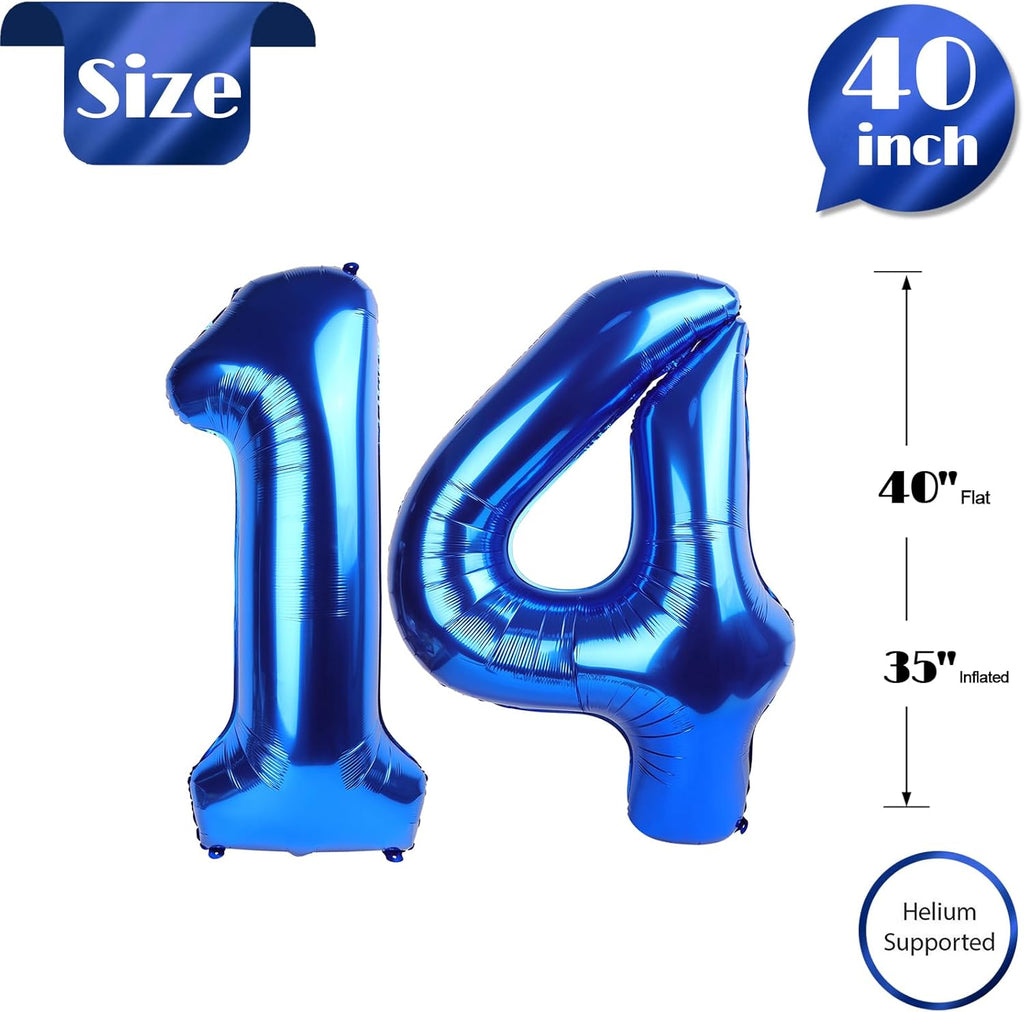 Number 14 Balloon - Navy Blue 40-Inch Birthday Decoration for 14th Year Celebration