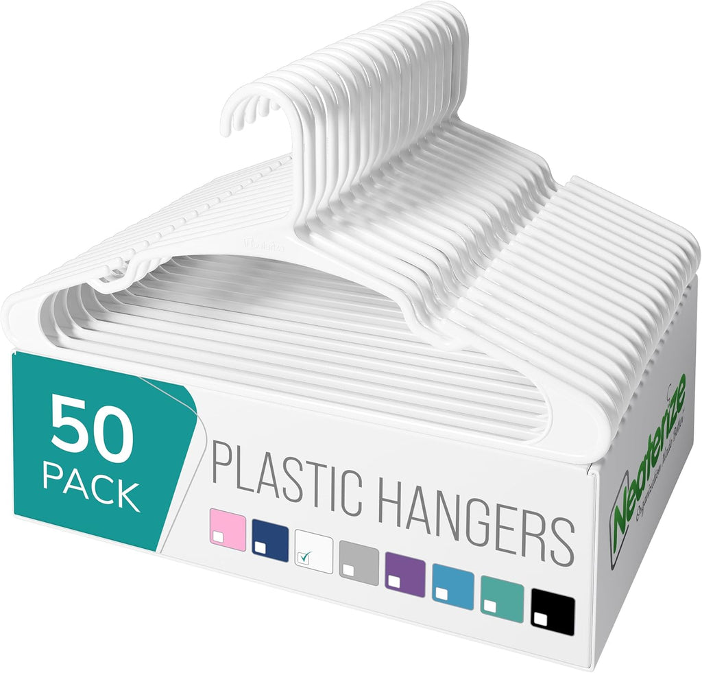 Neaterize Clothes Hangers - Space-Saving Plastic Hangers for Adults | 50-Pack in White