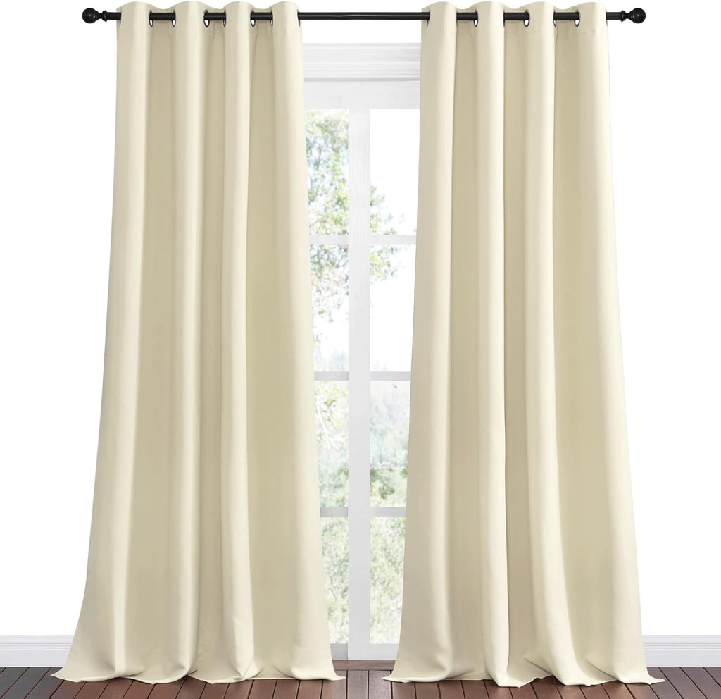 NICETOWN Room Darkening Curtains - Beige 90" Long Drape Panels for Total Privacy | Set of 2 (55" Wide)