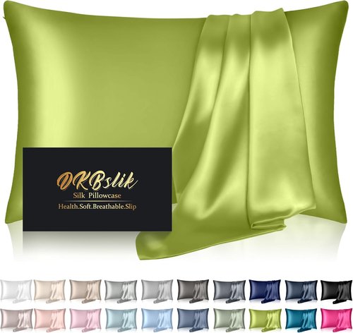 Mulberry Silk Pillowcase - Queen Size for Hair & Skin | Natural Satin with Zipper, Olive Green