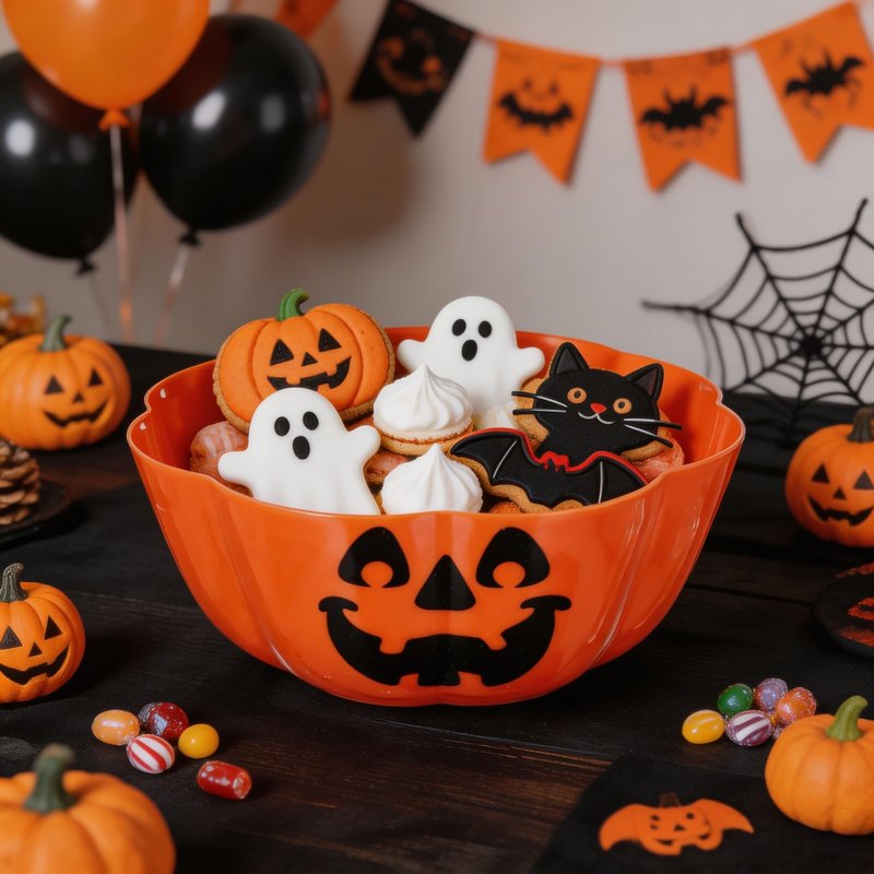 MHFOOU Halloween Candy Bowl, Large Plastic Halloween trick or treat bowl, Pumpkin Candy Bowl Fruit Salad Bowl for Party Decor Supplies, 11.6x4.7 Inch