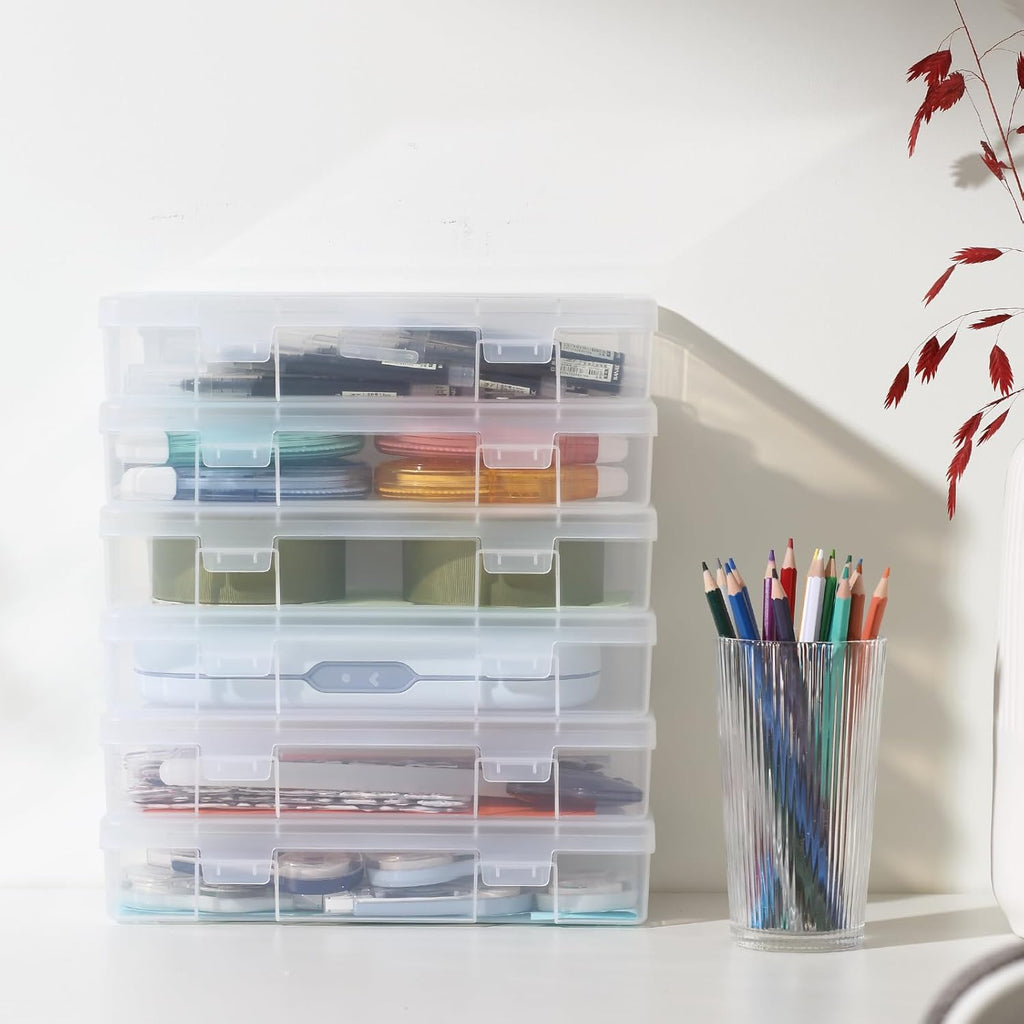 Novelinks Plastic Storage Bins - Mini Clear Organizing Containers with Lids | Stackable 9-Pack