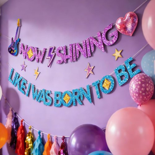 Hunters Birthday Decorations Banner - Glitter Kpop Demon Theme Party Supplies | Includes Ribbon & Needle