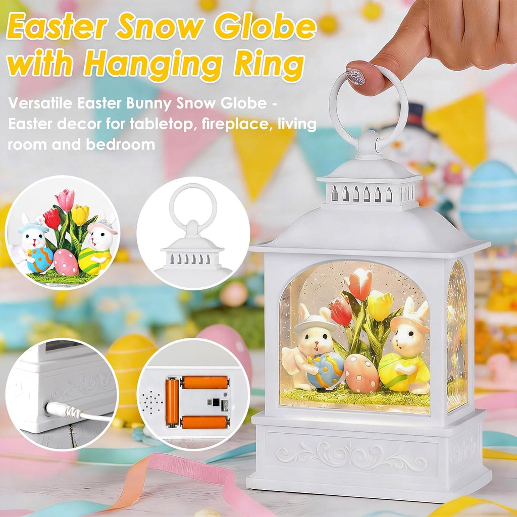 Skiennix Easter Bunny Snow Globe - Glitter Lantern with Timer for Spring Decor | 6 Hours
