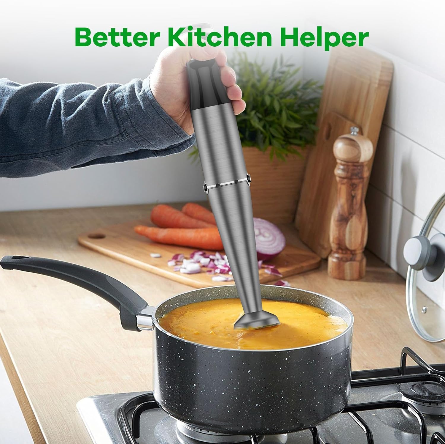 Turelar Immersion Blender - 1100W Handheld Stick Blender Set with Variable Speed & Attachments | Black