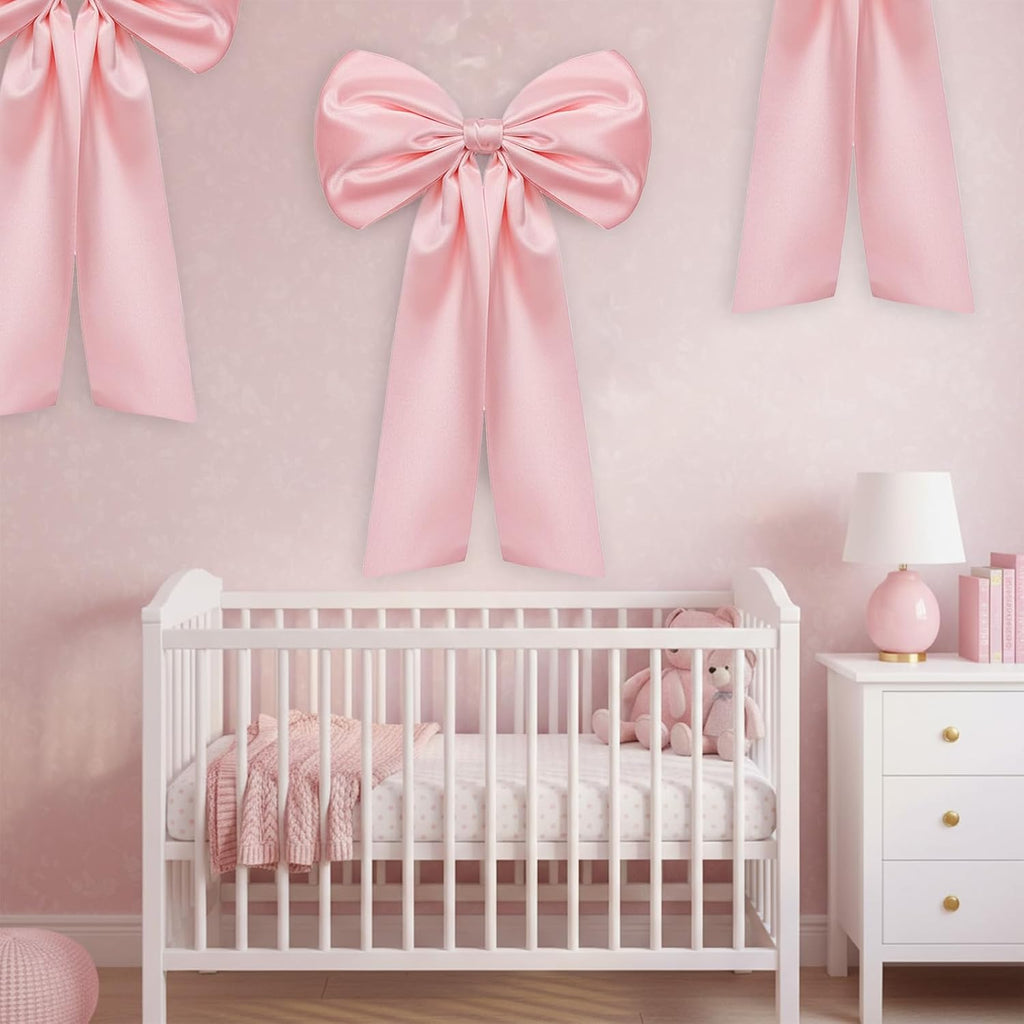 Skiennix Oversized Pink Bow Decorations - 2 PCS Giant Coquette Bows for Backdrop (25.6" X 41.3")