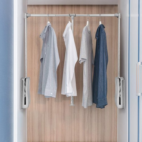 Pull Down Closet Rod, Adjustable Wardrobe Organizer Clothing Rail For Hanging Clothes Heavy Duty Clothes Rod Hanger Soft Return Space Saving for Closet Wardrobe, Adjusted from