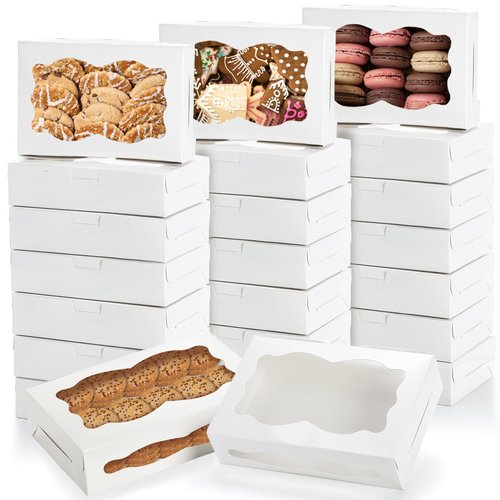 Hiceeden 50 Pack White Cookie Boxes with Window, 8"×5.4"×2" Bakery Candy Box for Gift Giving, Treat Dessert Boxes for Pastry Donuts Candy Biscuit Macaron Chocolate Strawberry