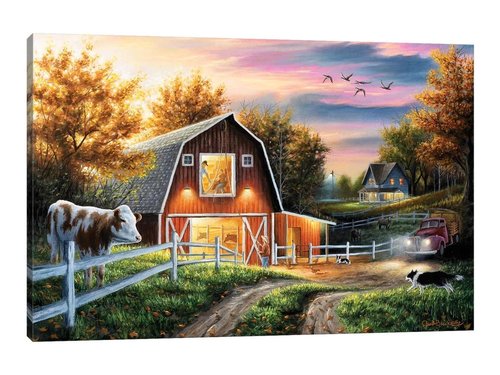 TIMUBA Farmhouse Barn Wall Art - Barn Pictures Canvas Wall Art for Rustic Wall Decor, Farm Landscape Canvas Print, Modern House Painting Framed Artwork for Home Living Room Wall Decor (24x36 Inches)