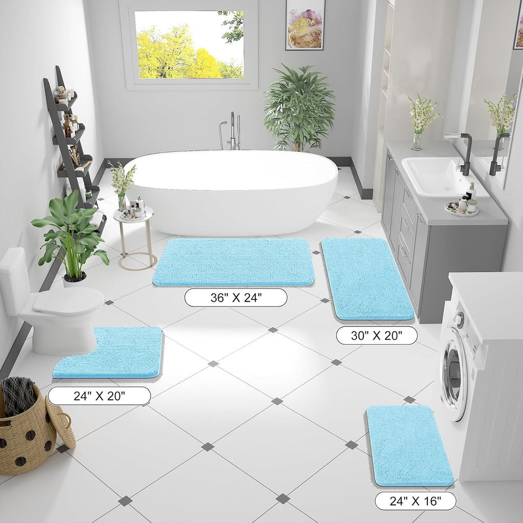OLANLY Bathroom Runner Rugs - Soft Absorbent Chenille with Rubber Backing | Quick Dry, 47x20, Sky Blue
