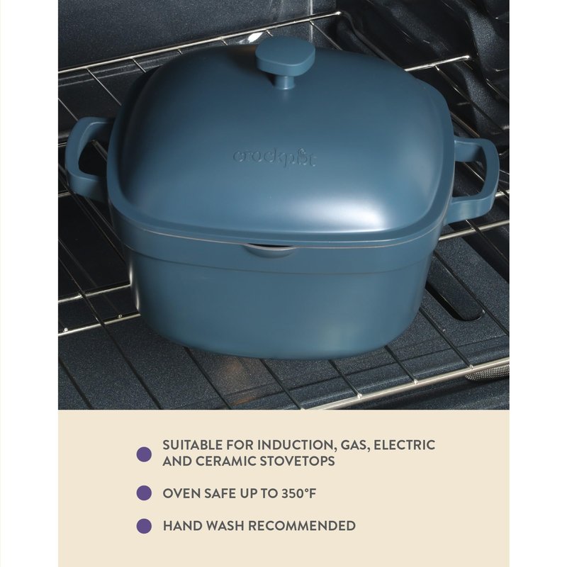 Crock-Pot Northvale Cast Aluminum Lightweight Durable 5.2 Quart Heavy Duty Dutch Oven Pot With Lid, Oven Safe, Dual Handles - Matte Blue