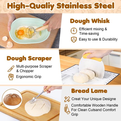 HK Sourdough Starter Kit with 9" Round & 10" Oval Banneton Proofing Basket and 34oz Starter Jar - Beginner-Friendly Sourdough Bread Baking Supplies and Baking Gifts for Women, Men, and Bread Bakers