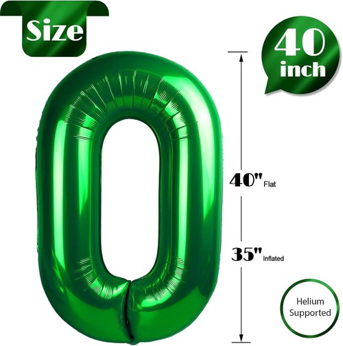 Green Number Balloons 40 Inch - 0 Number Balloons for Birthday Decorations | St. Patrick's Day Party Supplies