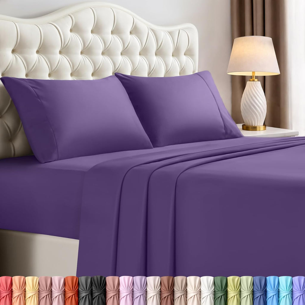Utopia Bedding King Size Sheet Set - Soft, Breathable Microfiber | 4-Piece in Eggplant, Oeko-Tex Certified