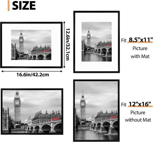 Fixwal Diamond Art Frames - Set of 6 Lightweight 12x16 Black Picture Frames with Shatter-Resistant Glass for Wall Gallery Display