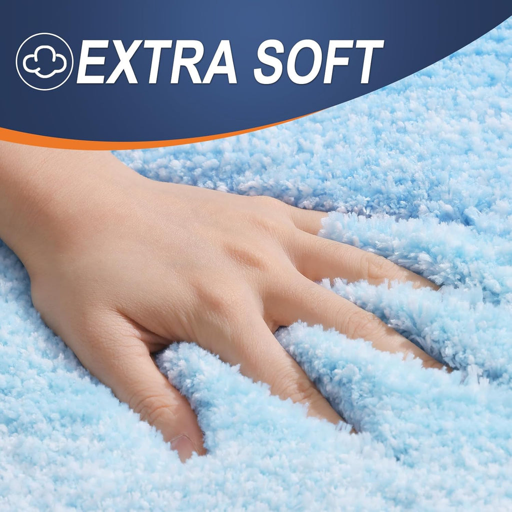 OLANLY Luxury Toilet Rugs - Extra Soft Microfiber U-Shaped Bath Mat 24x20 | Non-Slip Sky Blue