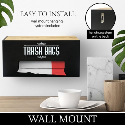 [MG Prime Product] Trash Bag Dispenser, Garbage Bag Holder, Trash Bag Organizer Wall Mount, Wooden Trash Bag Roll Holder for Plastic Bags Countertop, Trash Bag Stand, Outdoor Trash Bag Holder