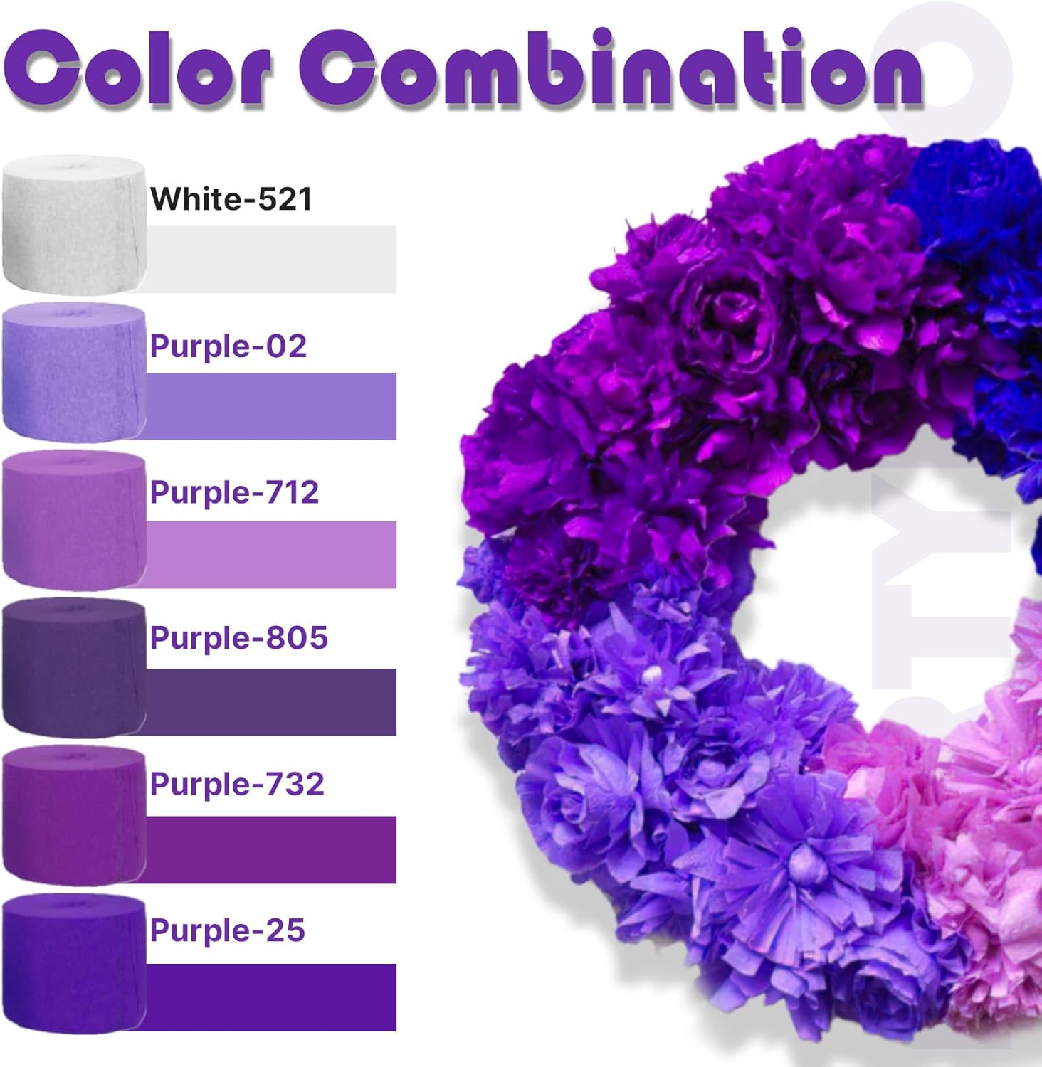 PartyWoo Crepe Paper Streamers - Light Pastel Pink & Purple | 328ft Pack of 4 for Birthday & Baby Shower Decor