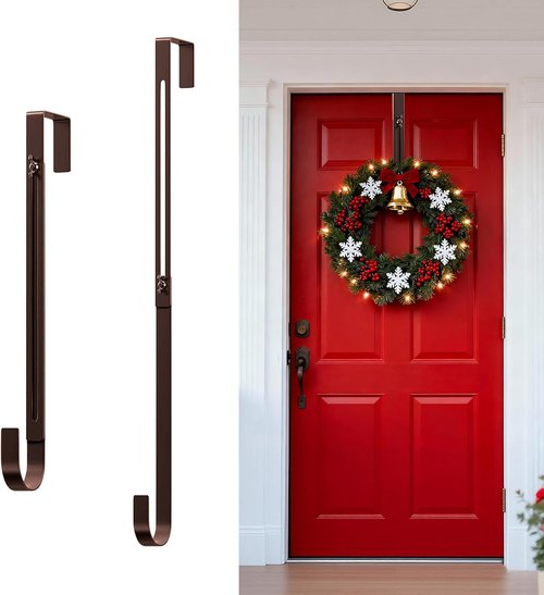 Adjustable Metal Wreath Hanger by [Brand Name] - 12-20 Inch Over The Door Hook for Indoor/Outdoor Use | Holds Up to 20 lbs