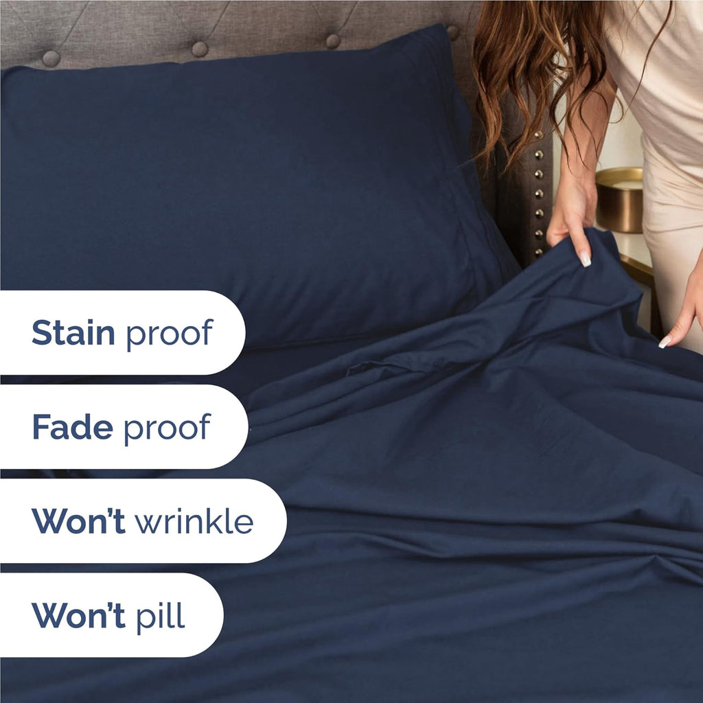 Skiennix Full Size 4-Piece Sheet Set - Ultra-Soft Cooling Bed Sheets - Hotel Luxury Bedding - Deep Pockets - Navy Blue