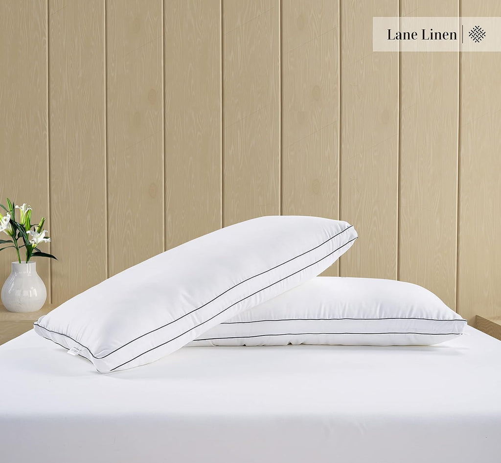 **LANE LINEN Standard Size Bed Pillows - Medium Soft Gusseted Down Alternative for Side Sleepers | Set of 2 - White**
